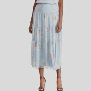 Lauren Ralph Lauren Colorful Floral Georgette Tiered Skirt. - Blue Floral Size 4